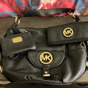 Michael Kors Leather Black Purse, wallet and wristlet.